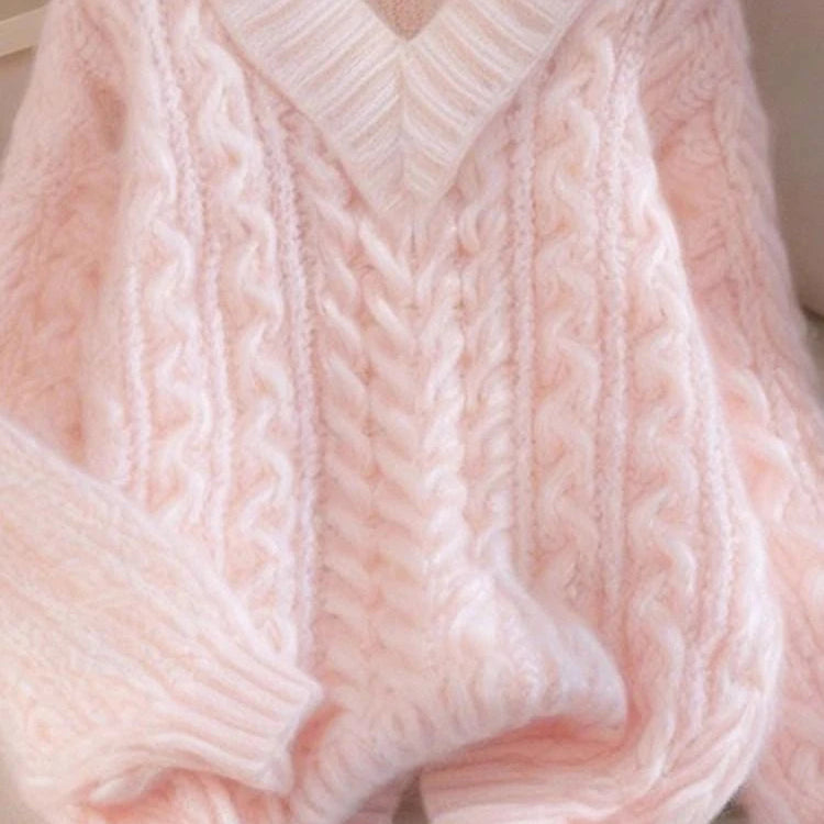 Pastel Pink Knit V-Neck Sweater