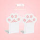 White paw-shaped bookends on a pink background with 'WHITE' and size information.