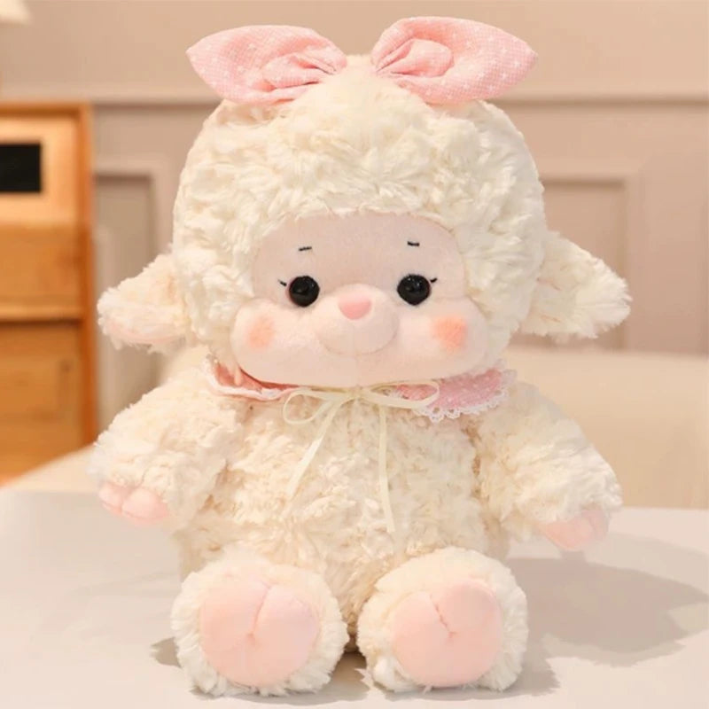 Pastel Kawaii Plushie sitting on a bed