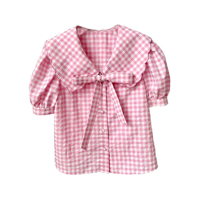 Kawaii Gingham Peter Pan Collar Shirt