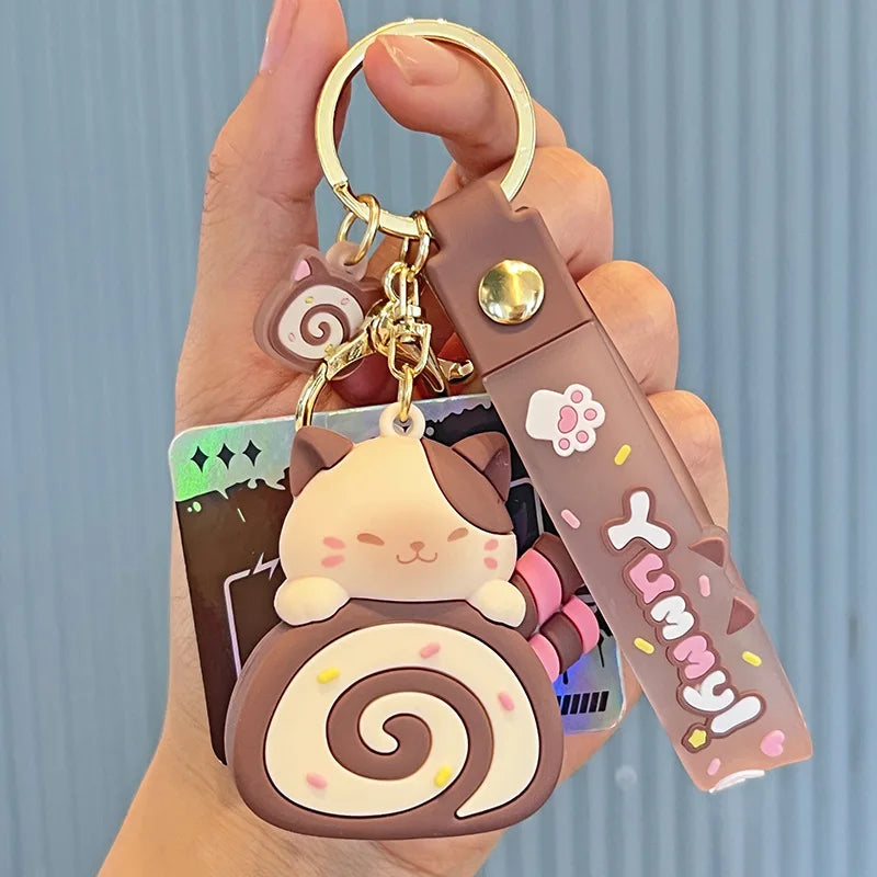 Cake Roll Cat Keychains
