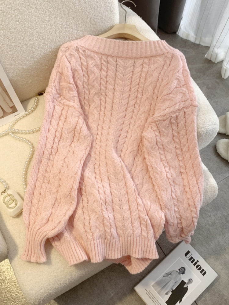 back View of Kawaii Sweet V-Beck Bow Sweater