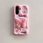 This image is showing  Kawaii Butterfly Samsung Phone Case, one option is the pink design with a large 3D butterfly in the middle which is a phone grip with smaller butterflies around it and some white flowers.
