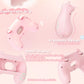 Pink gaming controller with text highlighting features on a light pink background