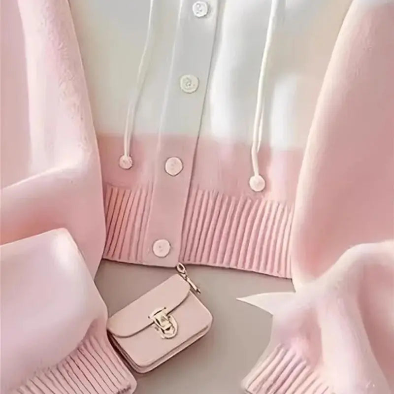 Cute Pink and White Cardigan Hoodie