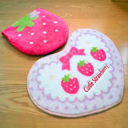 Kawaii Strawberry Bathroom Decor Rugs