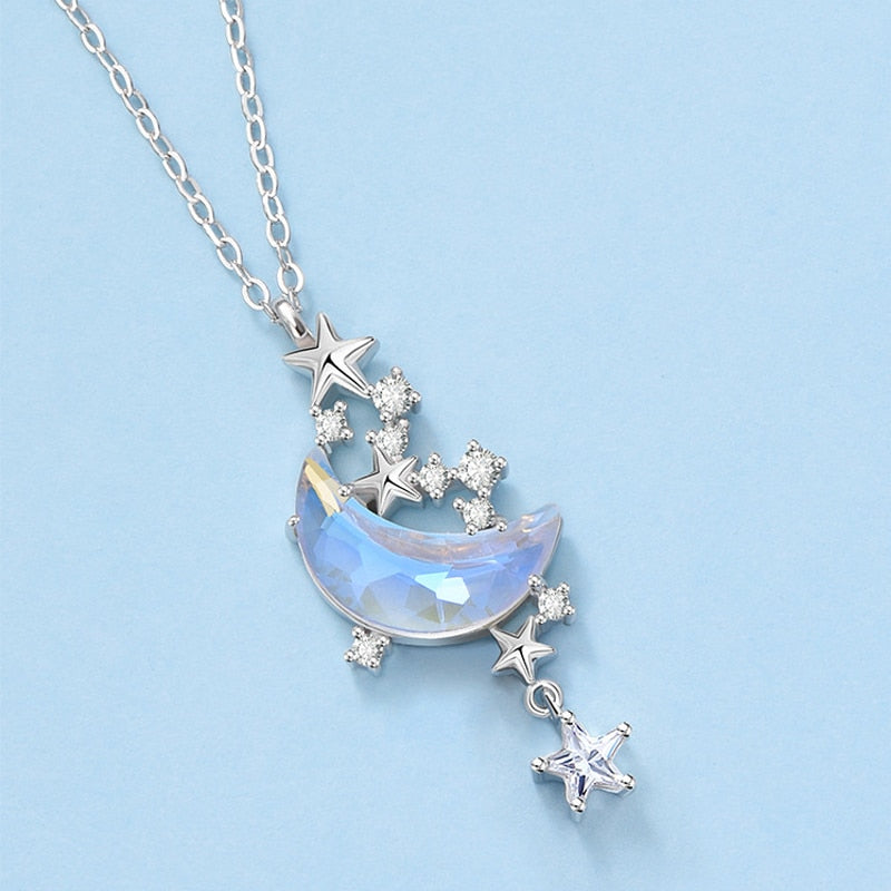 Kawaii Glazed Stone Moon Pendant Necklace