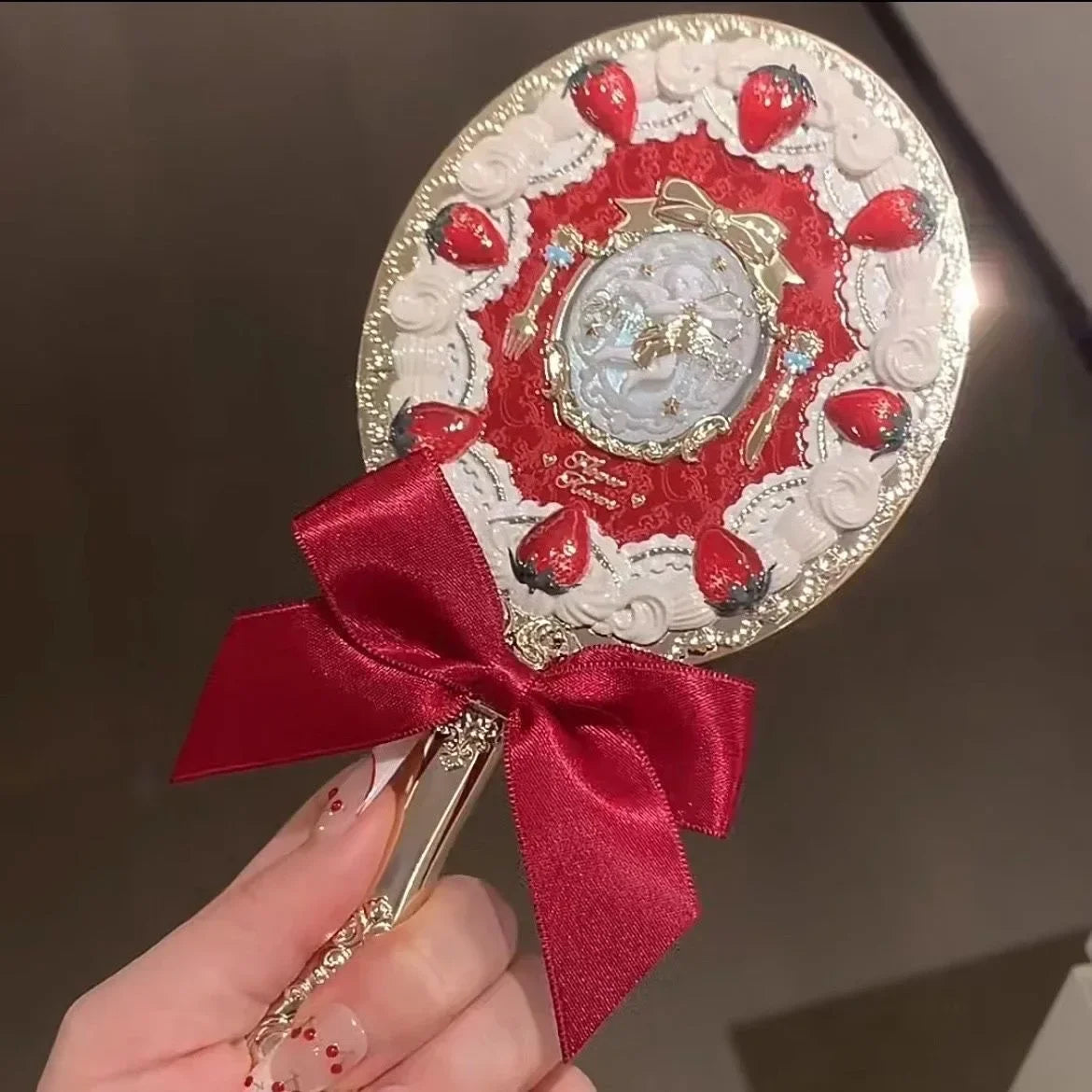 Strawberry Cupid Hand Mirror in Red