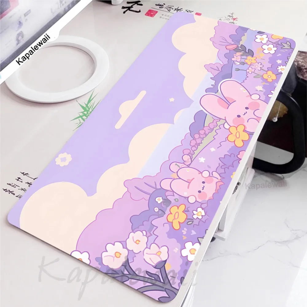 Purple Field Bunnies Desk Pad