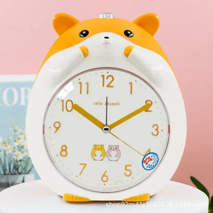 Front view of a Kawaii Cute Hamster Clock & Night Light in yellow and white 