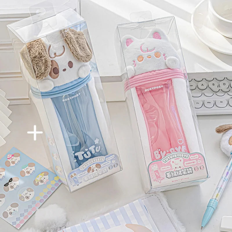 Kawaii Plush Puppy & Cat Pencil Bags