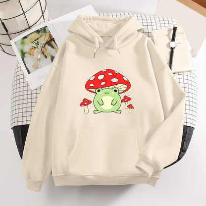 Kawaii Beige Mushroom Frog Hoodie