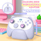 Gaming controller with cat tail design and charging dock adapter on a colorful background