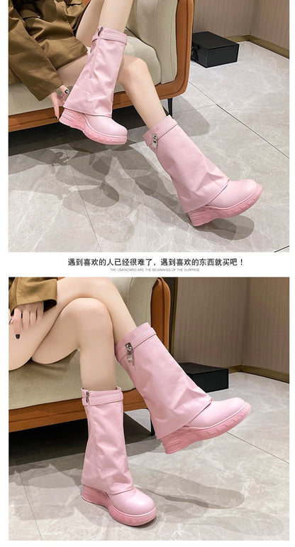 Kawaii Pink Wedge Boots