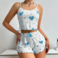 Kawaii Sweet Heart Pajama Top & Shorts set blue front view 