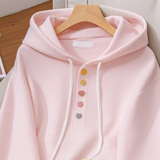 Pastel Pink Heart Buttons Hoodie