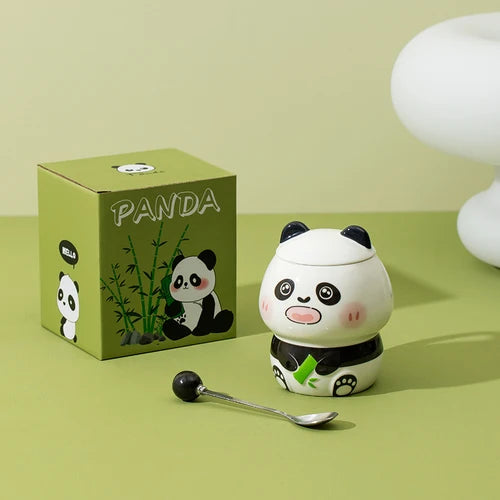 Kawaii Panda Mug With Lid & Spoon