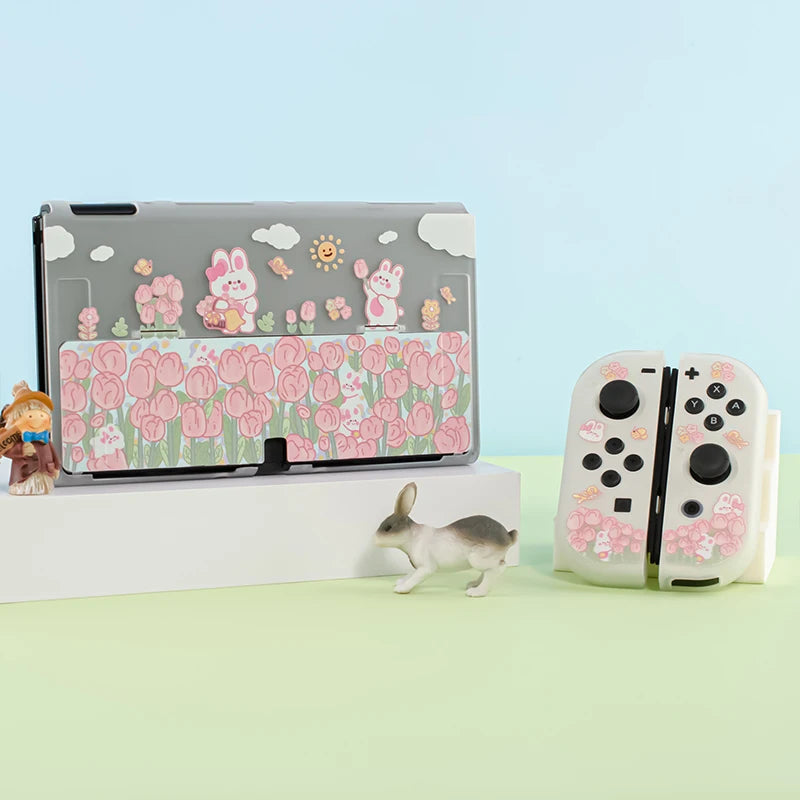 Cute Bunny Tulip Field Nintendo Switch Case