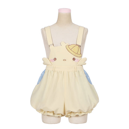 Kawaii Baby Chick Embroidery Overalls Shorts