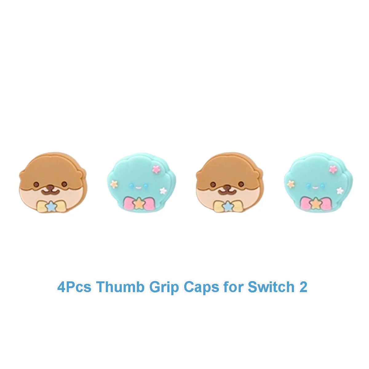 Four cartoon dog-shaped thumb grip caps for Switch 2 on a white background