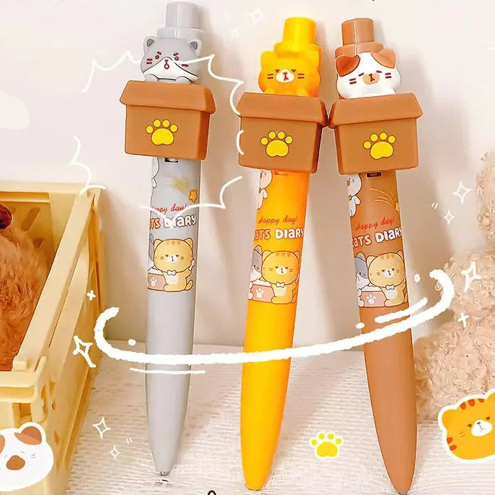 Kawaii Peek-a-Boo Cat Pens, positioned in front of a white background.
