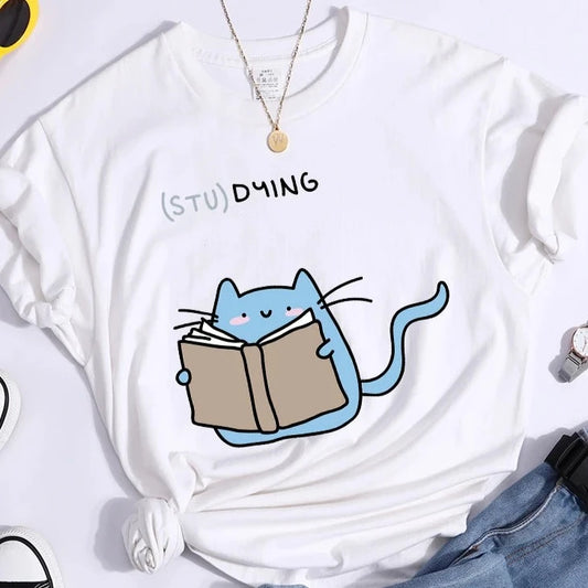 "(STU)DYING" Cat Graphic T-Shirt