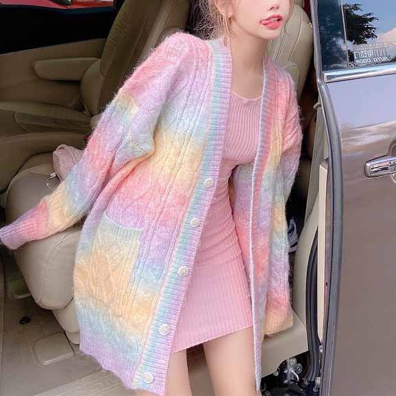 Kawaii Rainbow Knit Cardigan
