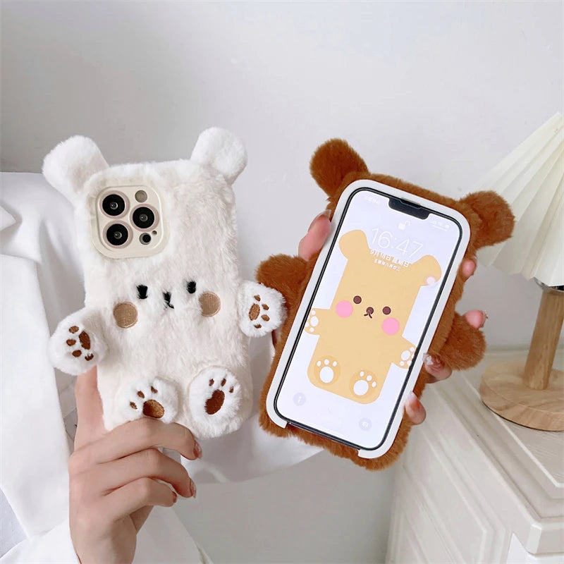 Kawaii Soft Plush Bear iPhone Case