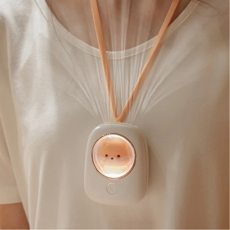 Person wearing a shiba inu fan with a small light on a blurred background