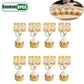 Set of eight small keychains with packaging on a white background
