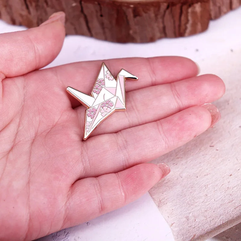 Sakura Origami Crane Enamel Pin