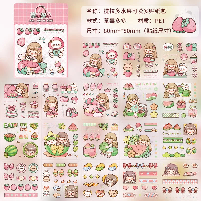 Kawaii Girl & Fruit Scrapbook Stickers