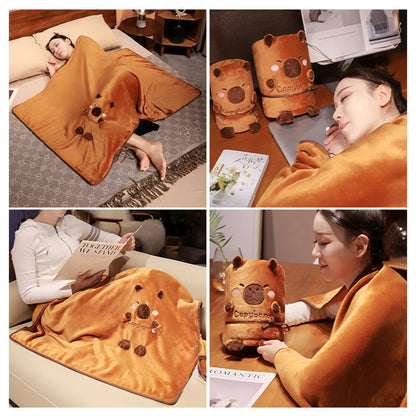 Kawaii Capybara Rolled Blanket Pillow