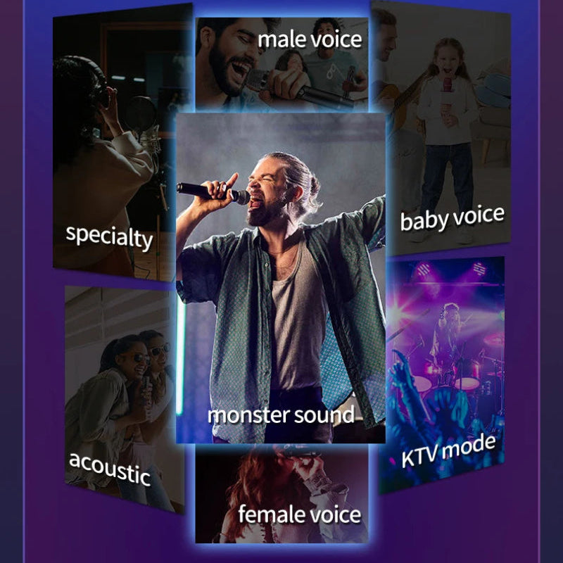 Cute Cat Mini Karaoke Speaker, this image is informing you that you can change your voice via the microphone.