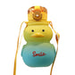 Yellow duck-shaped water bottle with a smiley face and 'Smile.' text on a white background