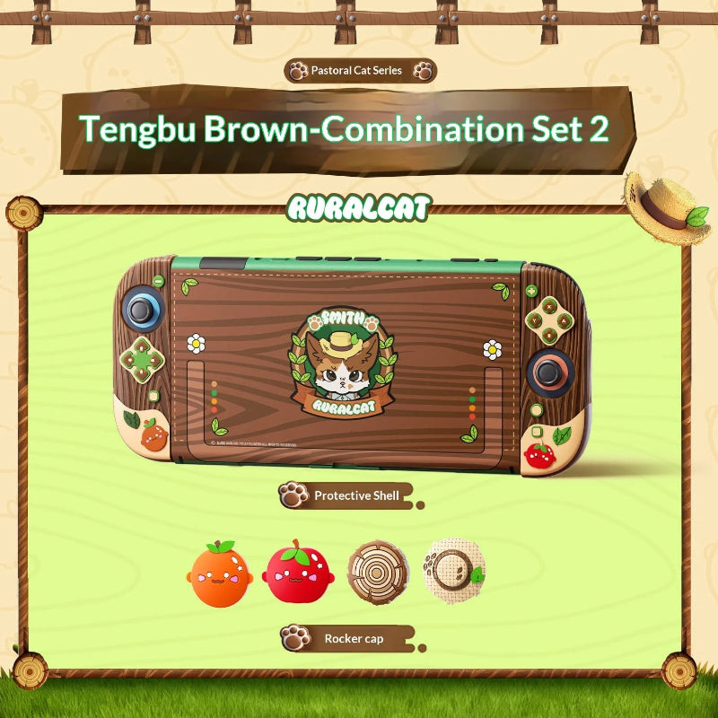 Kawaii gaming console with decorative elements on a green background, featuring the brand 'Ruralcat'.
