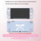 Blue gaming console case with cat ears and bow tie design on a pink background