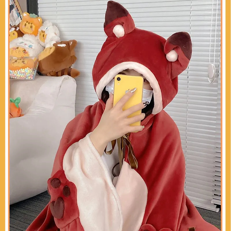 Fox Hoodie Cloak – Kawaii Fox Ear Cloak in Brown & White | Kore Kawaii