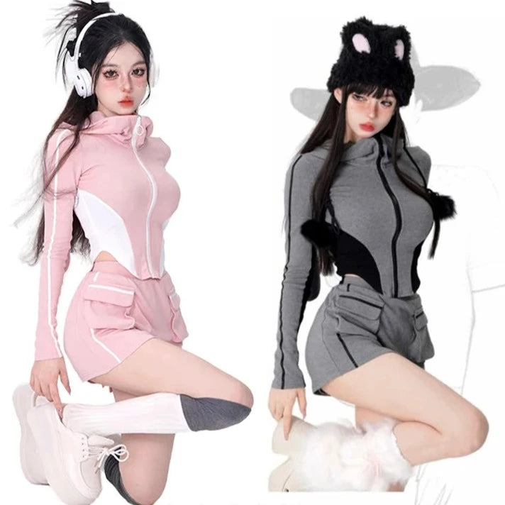 Two Piece Bunny Ears Hoodie Outfit