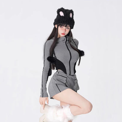 Two Piece Bunny Ears Hoodie Outfit