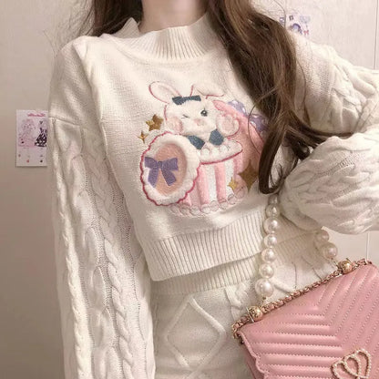 Embroidered Bunny Knit Sweater Outfit