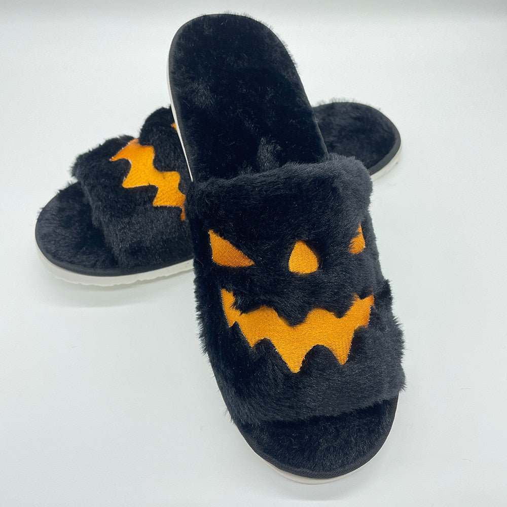Kawaii Black Halloween Pumpkin Slippers