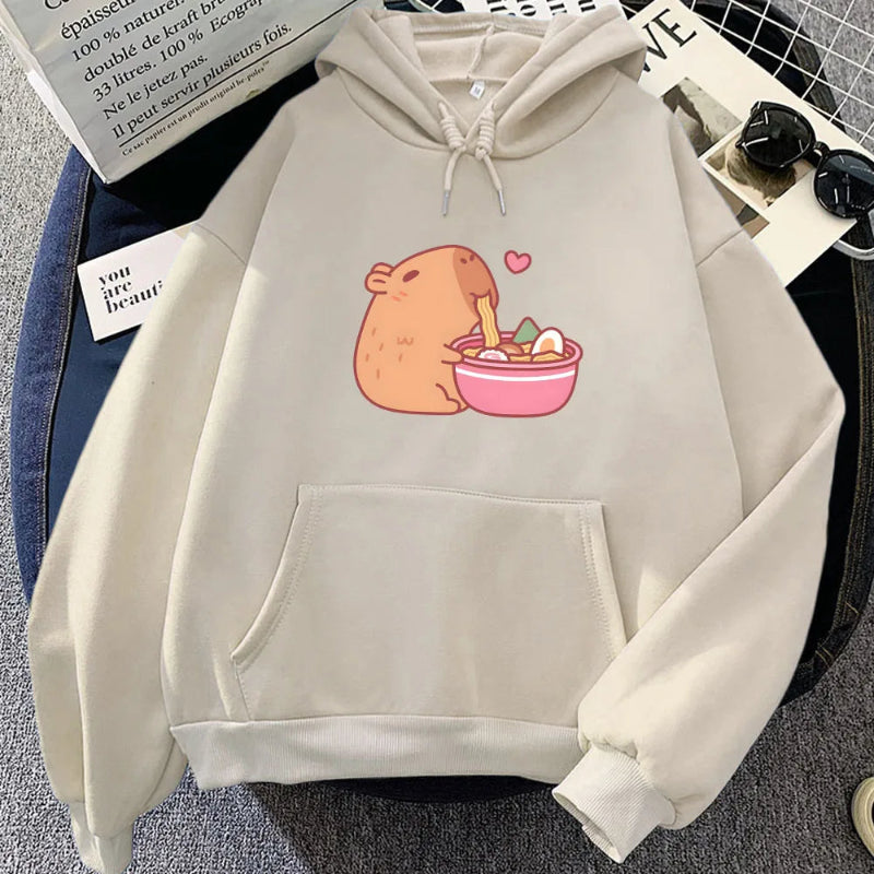 Kawaii Capybara Ramen Hoodie – Cute Fleece Pullover | Kore Kawaii