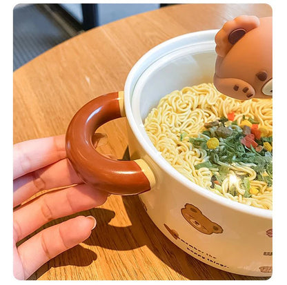 Ceramic Bear Ramen Bowl With Lid