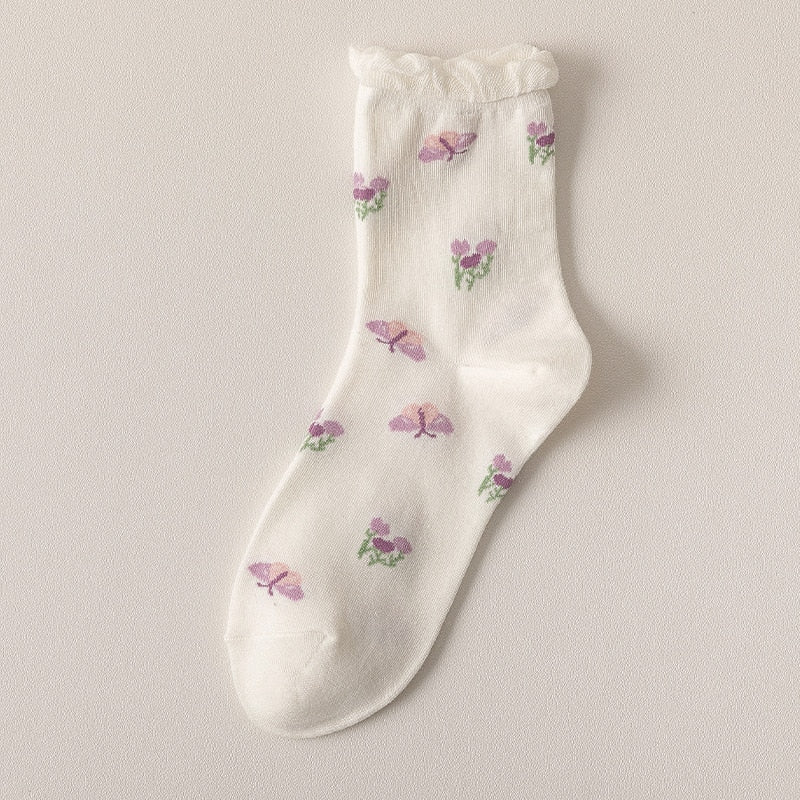 Kawaii Purple Floral Sock