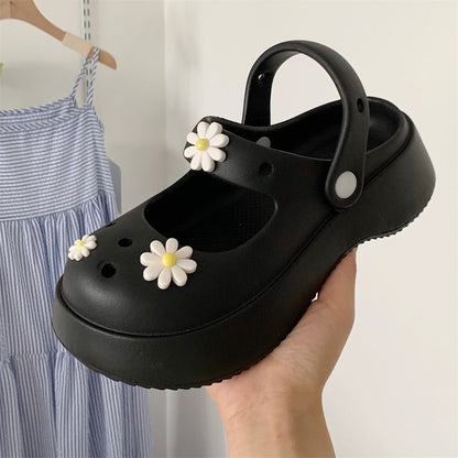 Kawaii Mary Jane Flower Shoes in Black