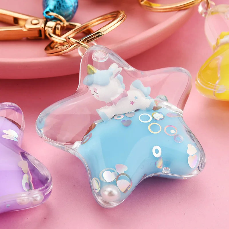 Kawaii light blue Sparkle Star Moving Liquid Keychain
