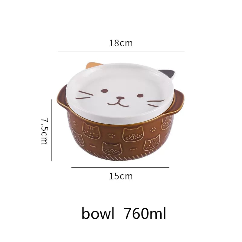 Kawaii Ceramic Cat Ramen Bowls