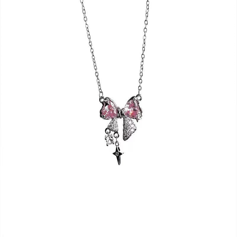 Kawaii Pink Bow Pendant Necklace