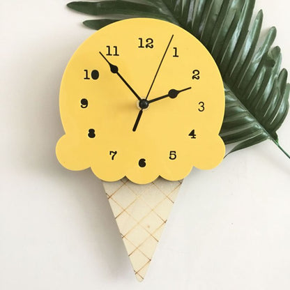 Kawaii Yellow Ice Cream Cone Wall Clock